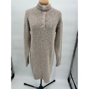 525 America‎ Womens M Button Collar Pullover Knit Sweater Dress Beige